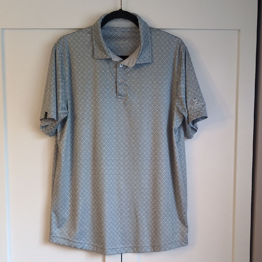 Swannies Co Ikat Print Polo Size L Gray Green Golf Shirt Champions Pointe EUC